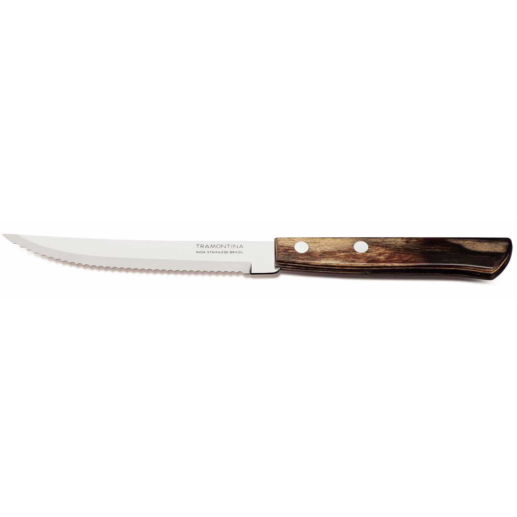 Steakmesser mit Wellenschliff und braunem Holzgriff