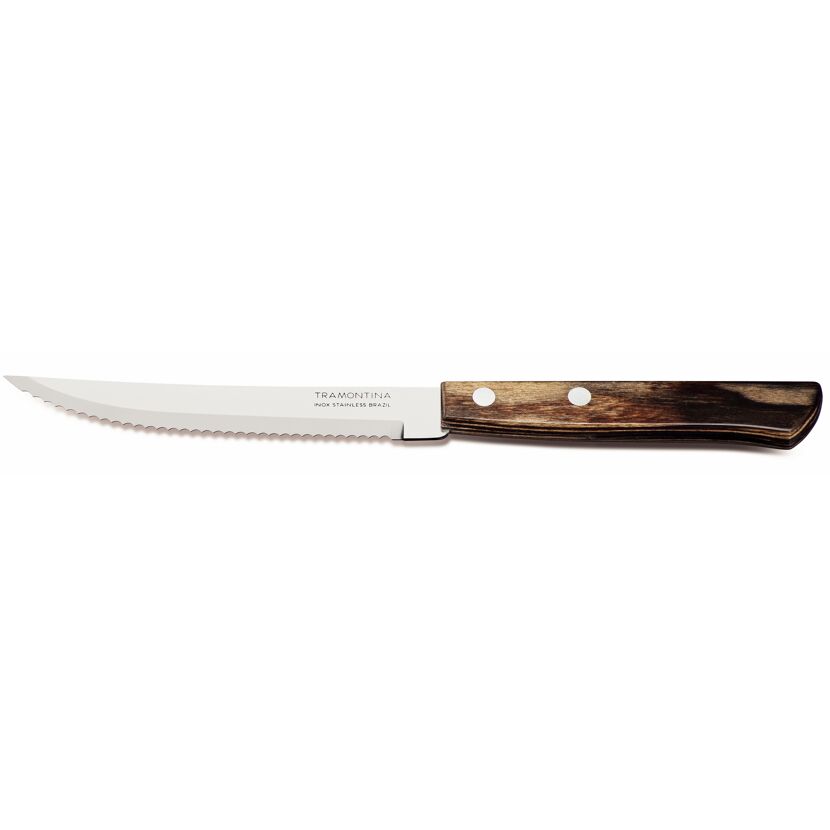 Steakmesser mit Wellenschliff und braunem Holzgriff