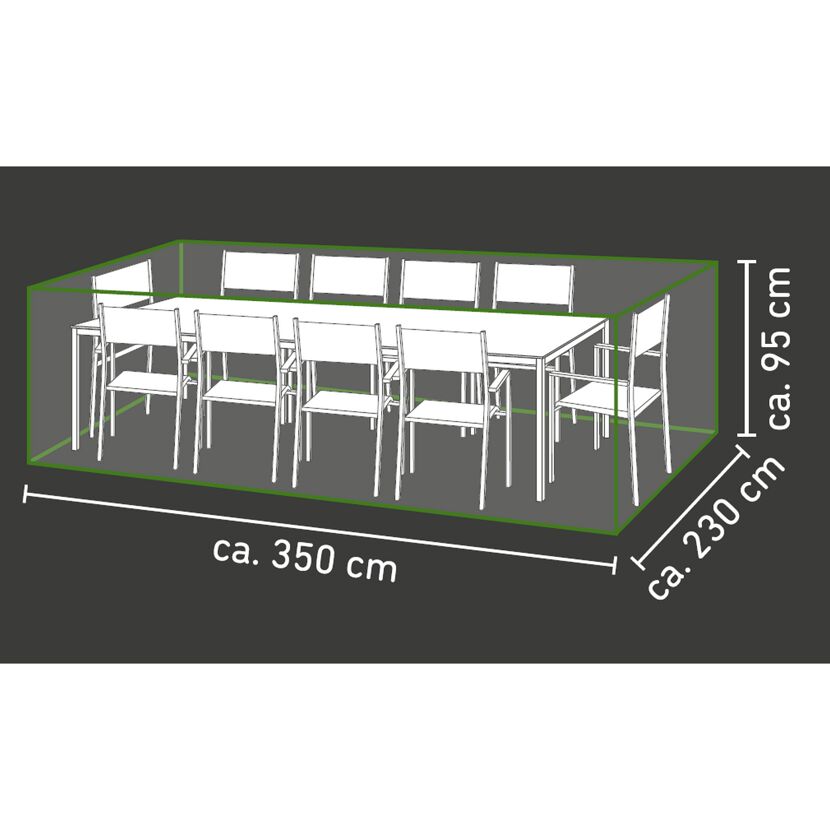 Abdeckhülle für 8er Gartentisch-Set mit Maßen