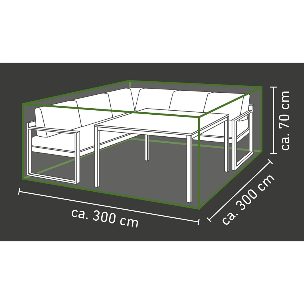 Abmessungen der Abdeckhülle: 300 x 300 x 70 cm