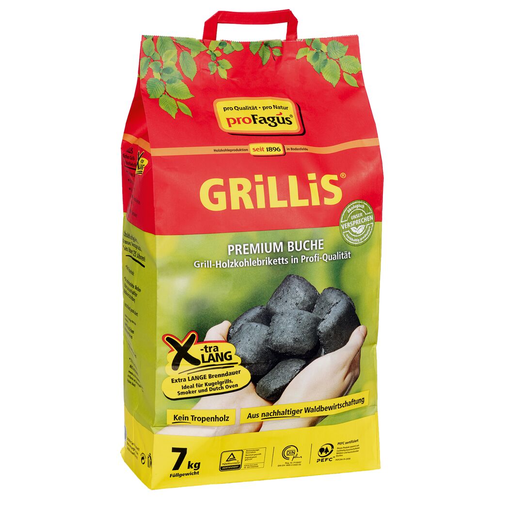 Grillis Premium Buche Grill-Holzkohlebriketts, 7 kg