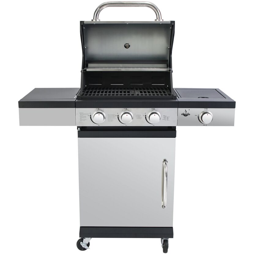 Gasgrill San Antonio mit drei Brennern und geöffnetem Deckel.