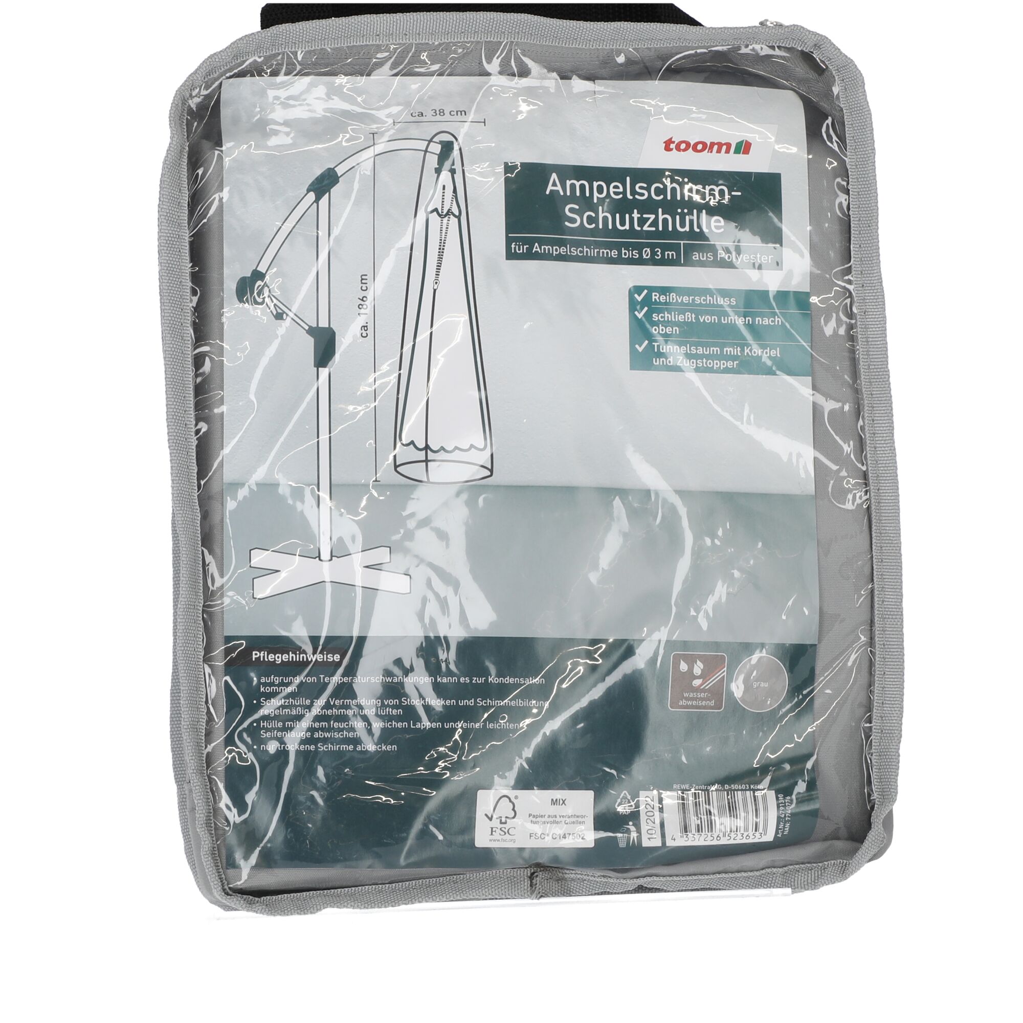 Graue Ampelschirmschutzhülle in Verpackung