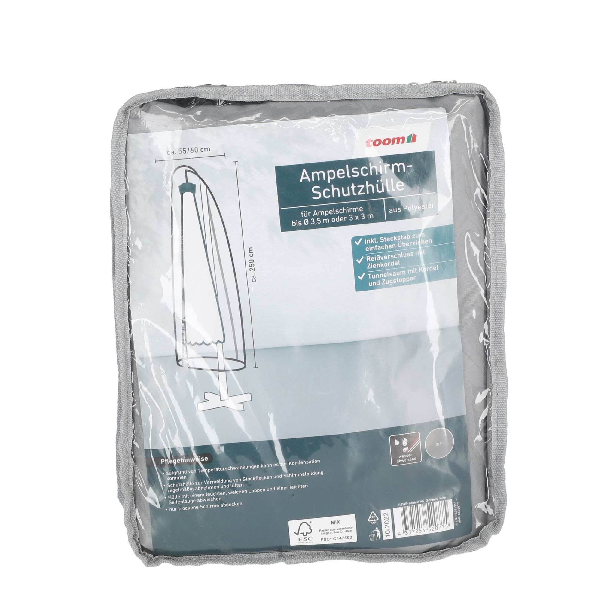 Graue Ampelschirmschutzhülle in Verpackung