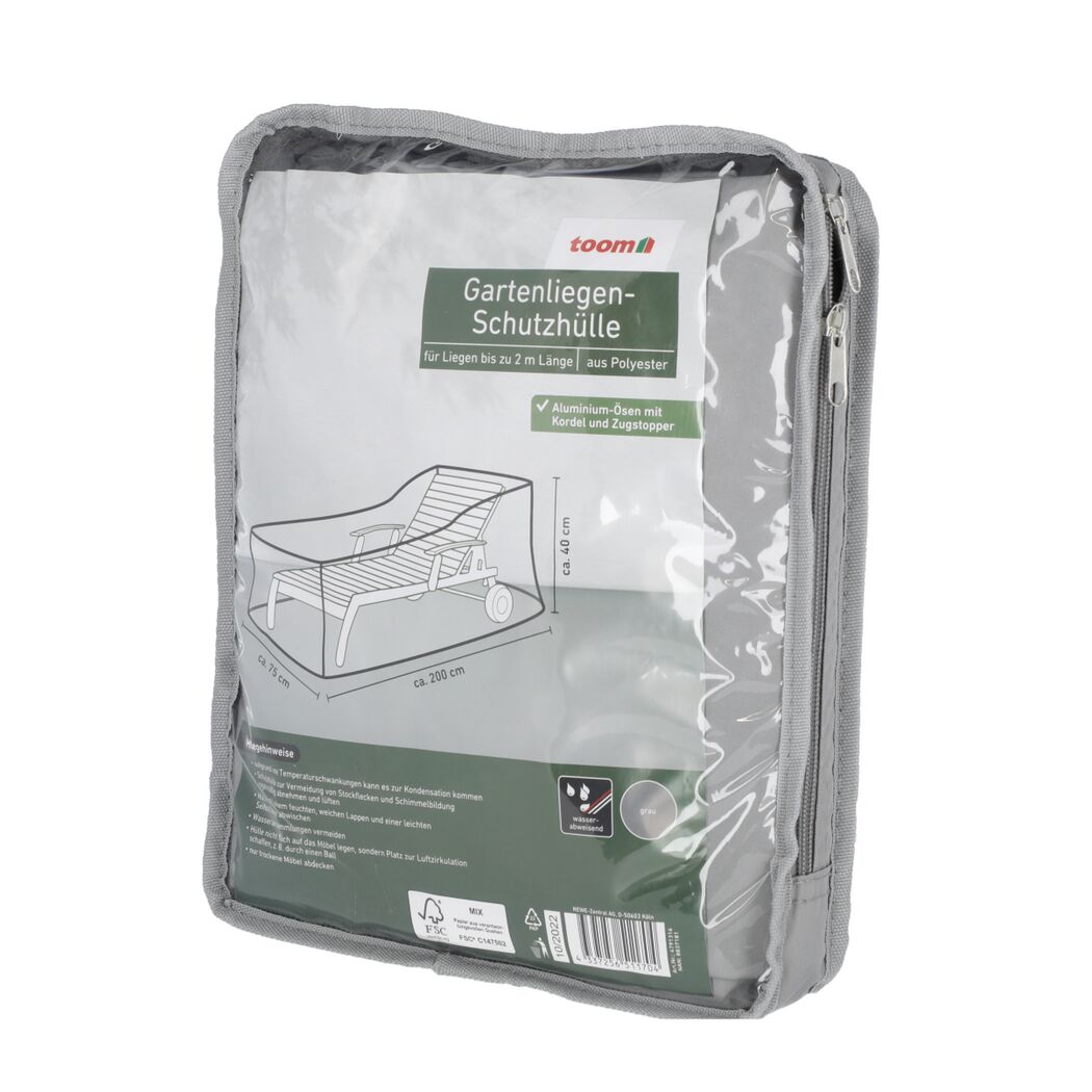 Graue Schutzhülle für Gartenliege in Verpackung