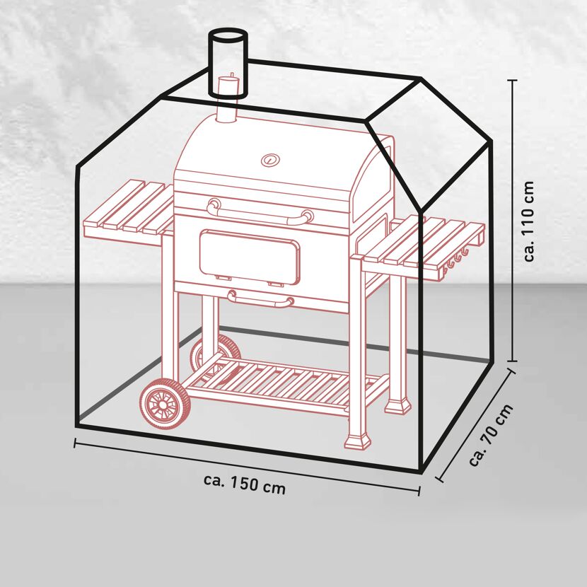 Skizze einer Schutzhülle für einen Holzkohlegrill XXL