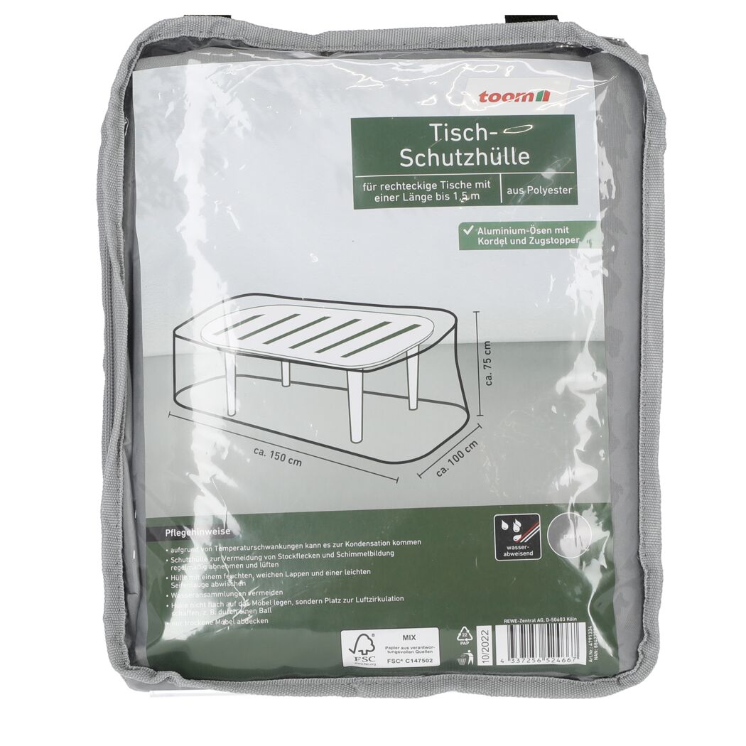 Graue Tischschutzhülle in Verpackung