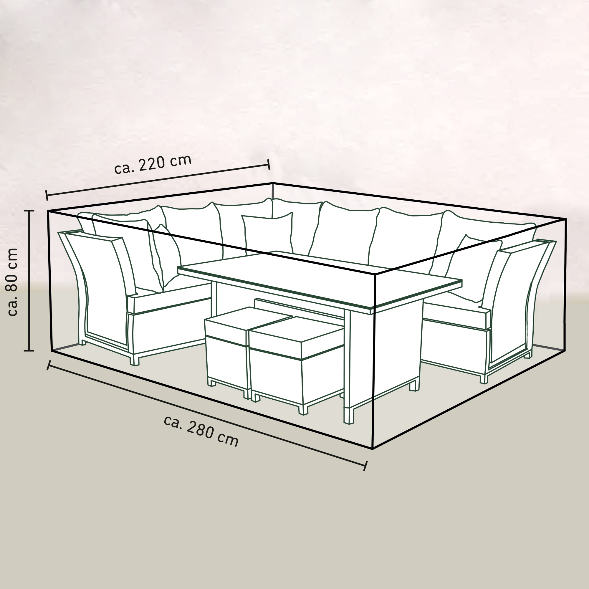 Lounge-Set-Schutzhülle für Möbel inkl. Tisch bis zu 2,8 m Länge + product picture