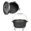 Zwei schwarze gusseiserne Dutch Oven mit Deckel und Griff.