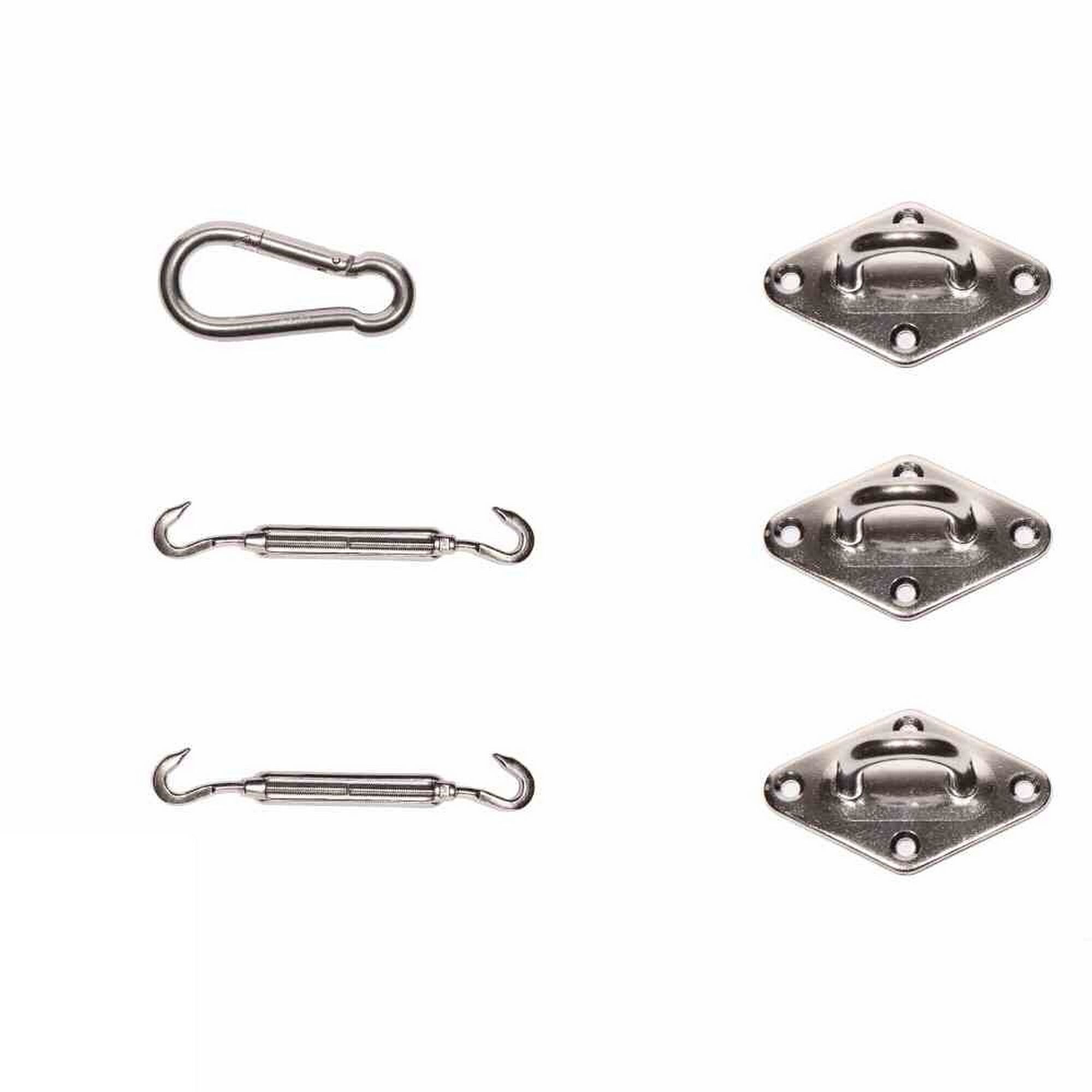 Zubehörset für Dreiecksegel: Karabinerhaken, Spannschlösser und Befestigungsplatten