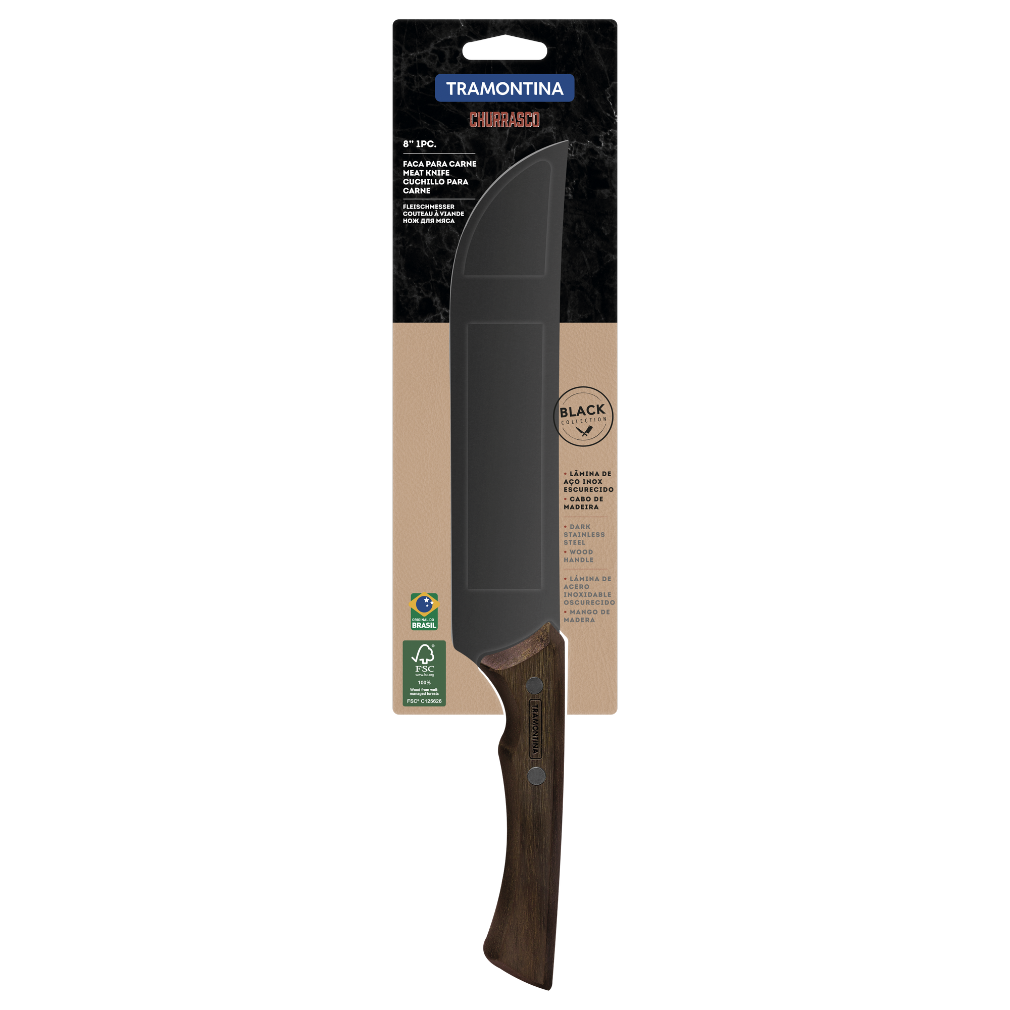 Fleischmesser Edelstahl/Holz 20 cm 33,8 cm