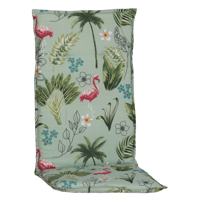 Stuhlkissen Genf mintgrün mit Flamingo- und Palmenmuster
