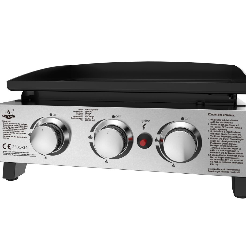 Plancha-Gasgrill 'Austin III' schwarz 50,5 x 24 x 46 cm