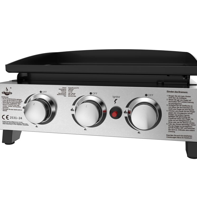 Plancha-Gasgrill 'Austin III' schwarz 50,5 x 24 x 46 cm