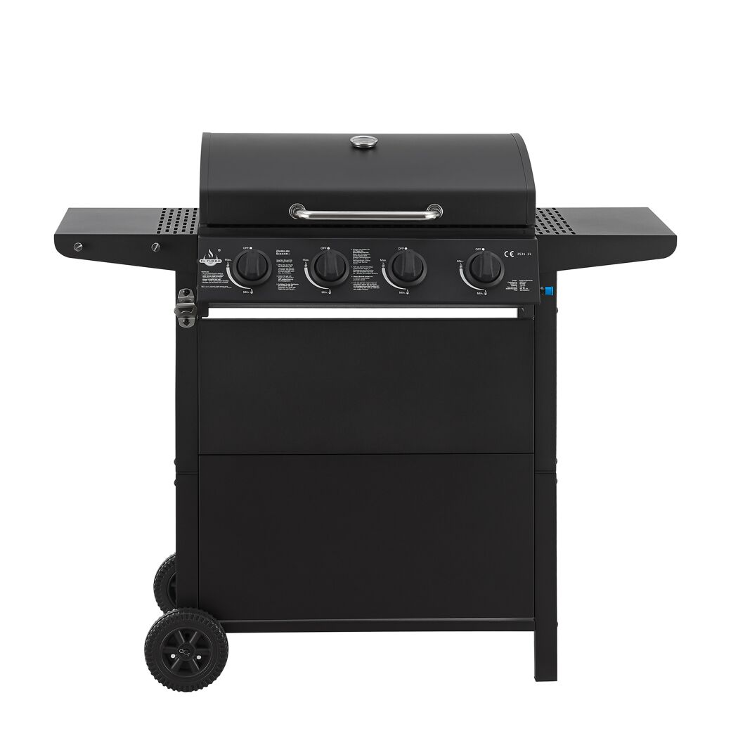 Schwarzer Gasgrill mit vier Brennern