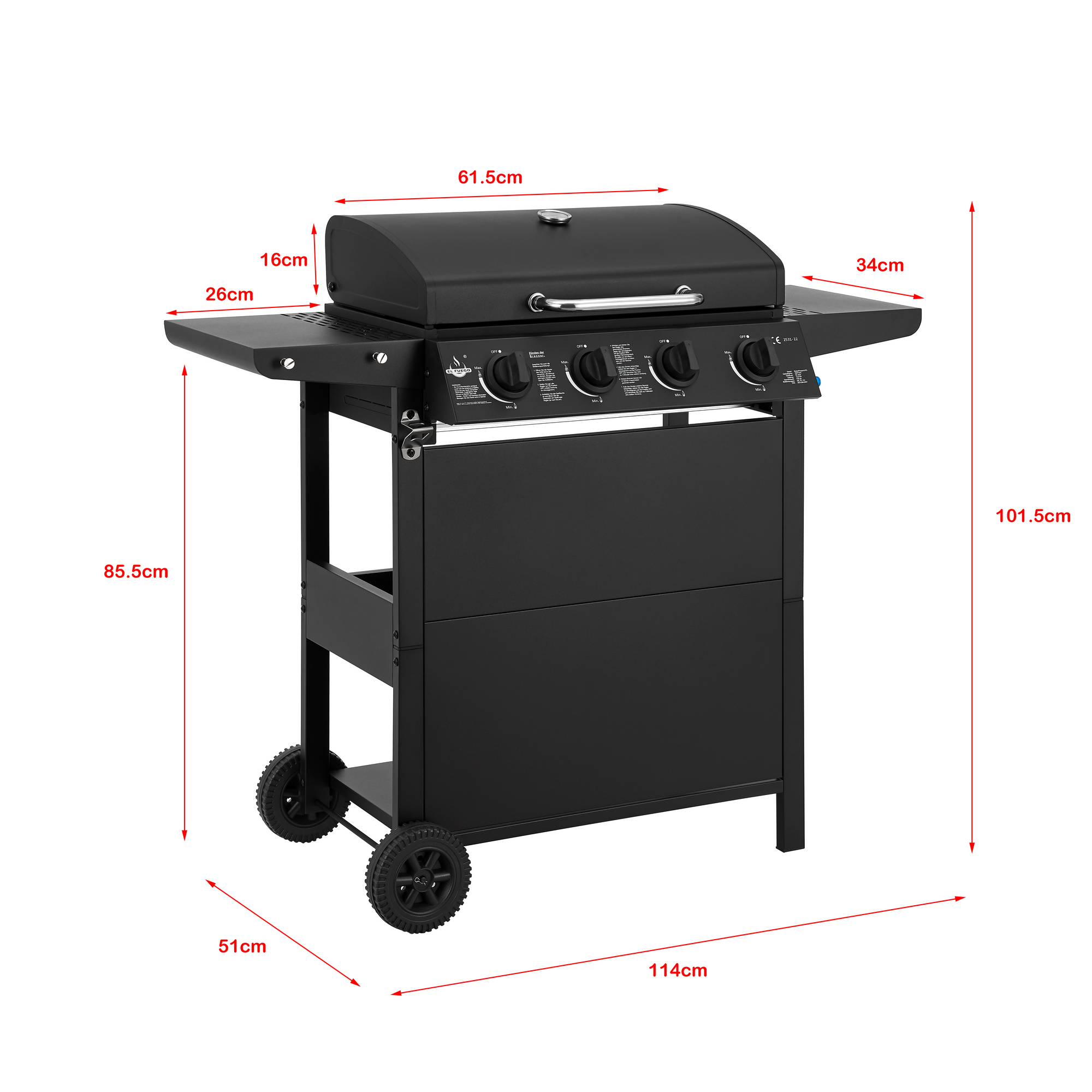 Gasgrill 'San Jose' schwarz 114 x 101,5 x 51 cm + product picture