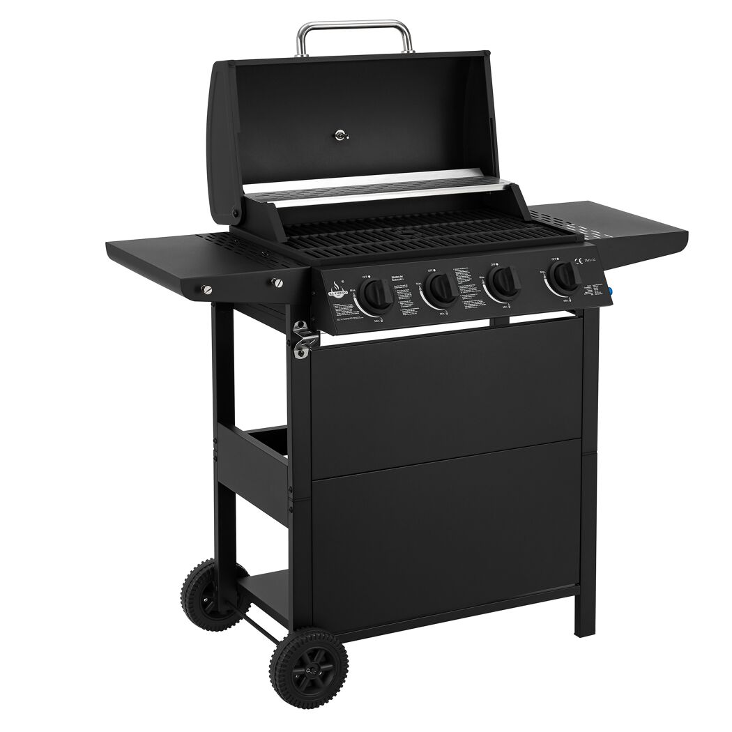 Schwarzer Gasgrill mit vier Brennern