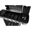 Gasgrill mit geöffnetem Deckel und Seitenbrenner
