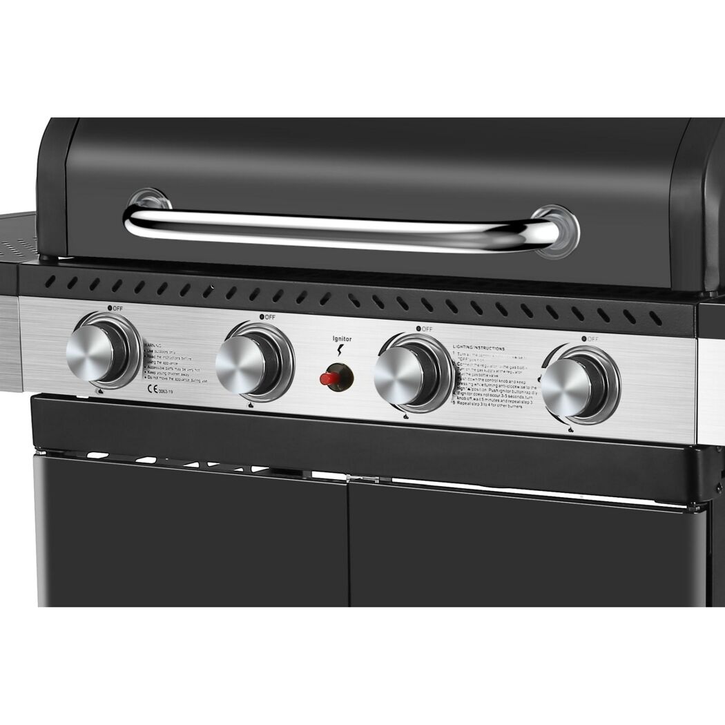 Gasgrill Bedienfeld mit vier Drehreglern