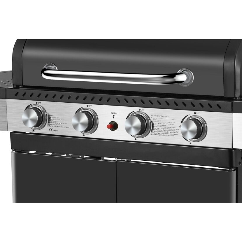 Gasgrill Bedienfeld mit vier Drehreglern