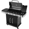 Gasgrill mit offenem Deckel und Seitenbrenner