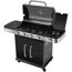 Gasgrill mit offenem Deckel und Seitenbrenner