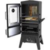 Gasgrill mit offener Tür und Grillgut