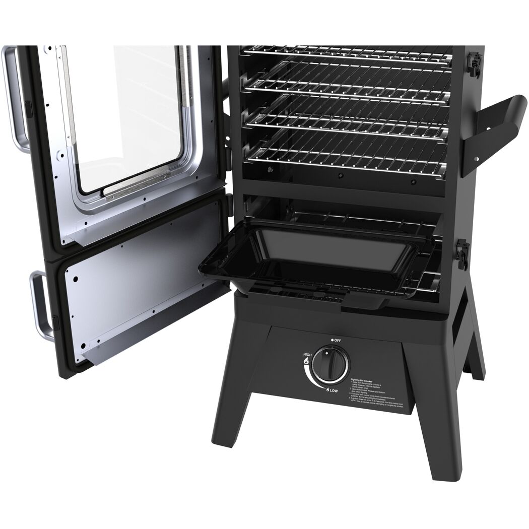 Geöffneter Gasgrill mit Sichtfenster