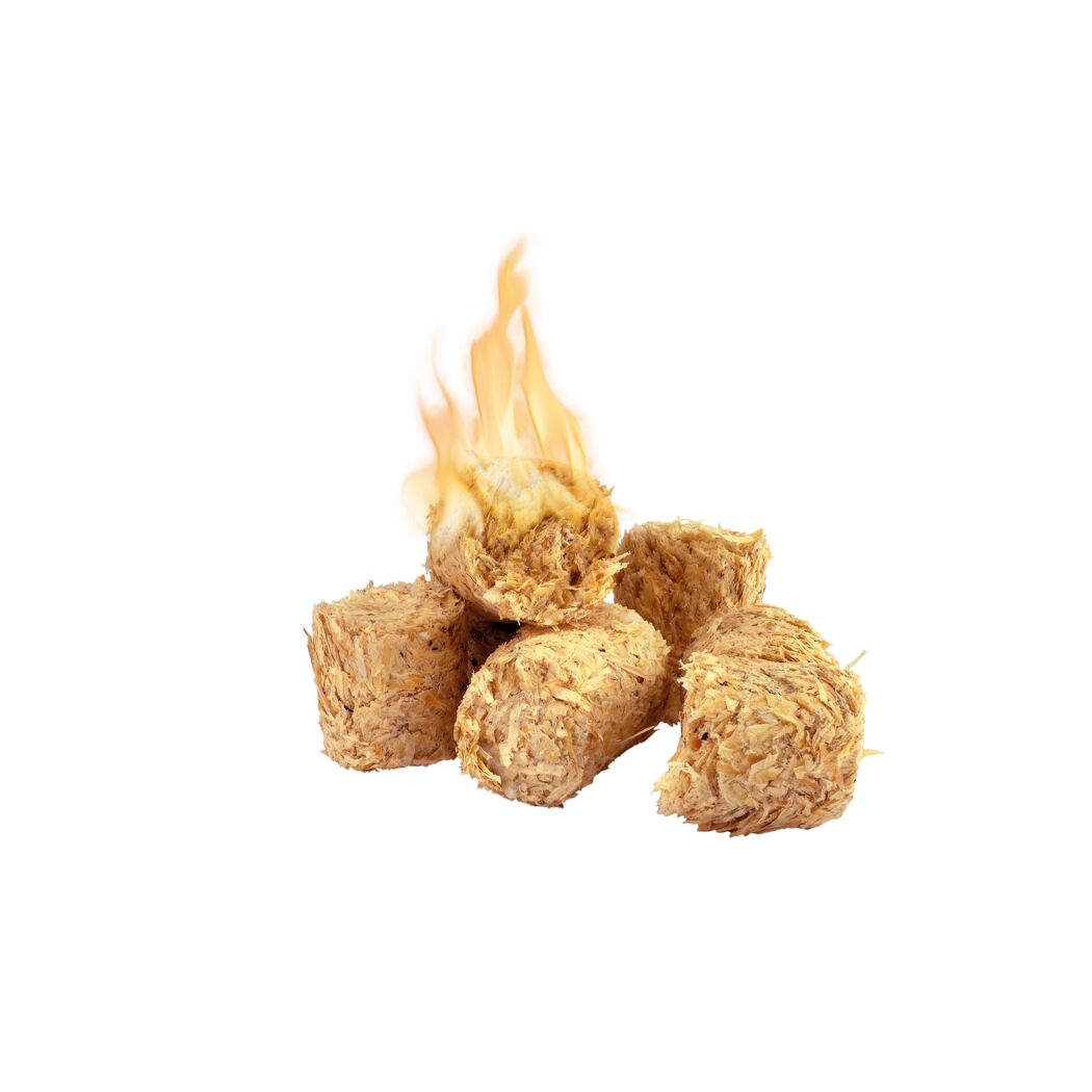 Brennstoff aus Holzspänen brennt