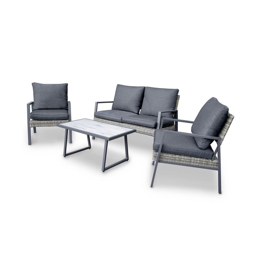 Gartenmöbel-Set mit zwei Sesseln, einem Sofa und einem Tisch