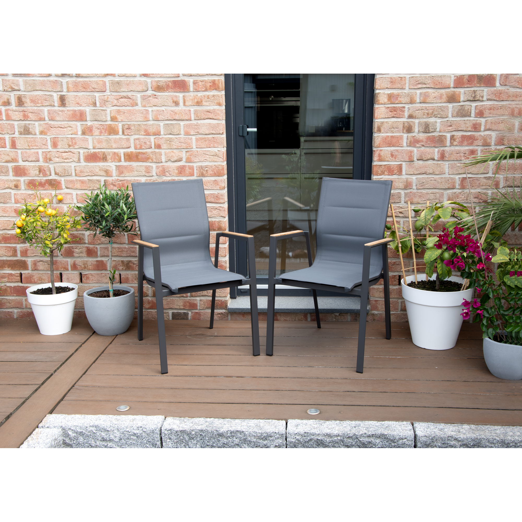 Gartenstuhlset 'Newport' stapelbar Aluminium anthrazit 2 Stück