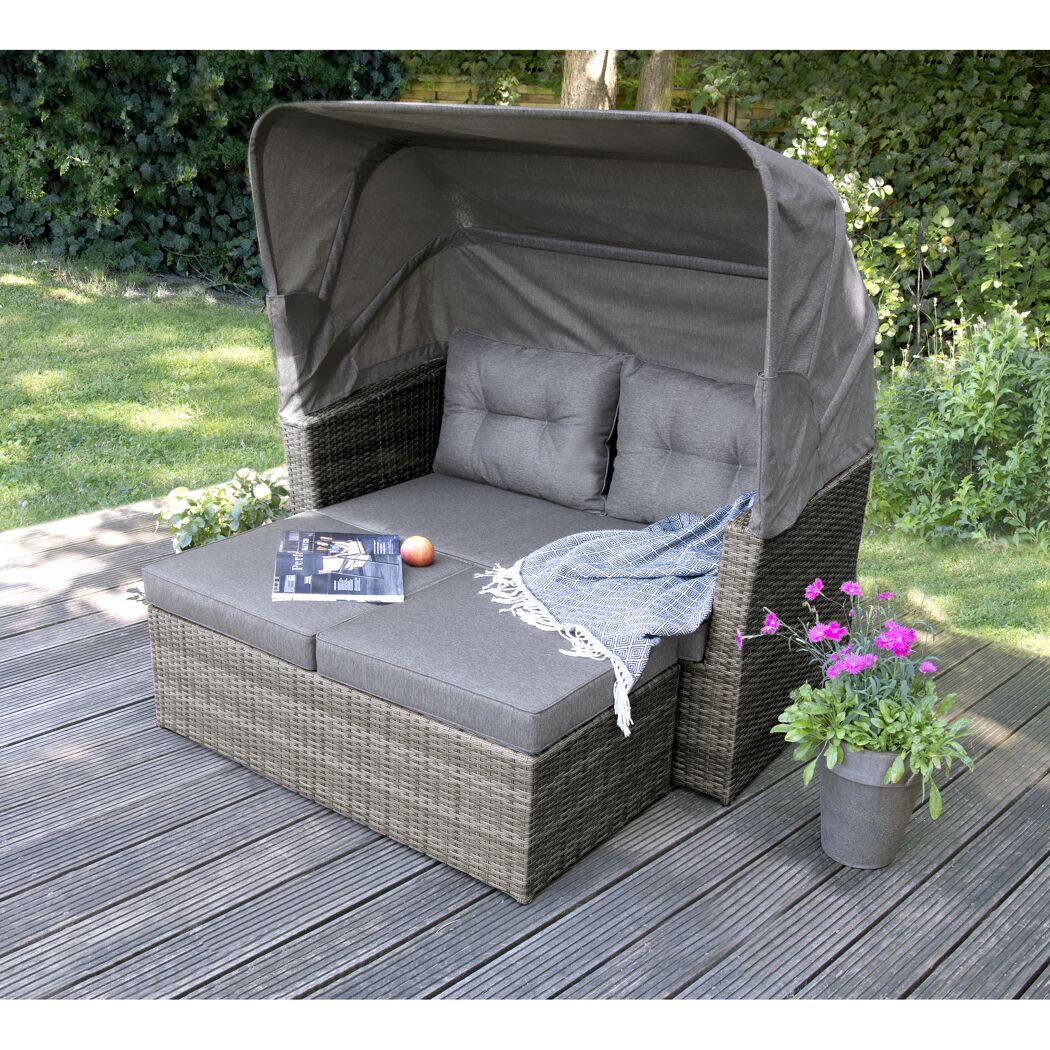 Graue Gartenlounge mit Dach