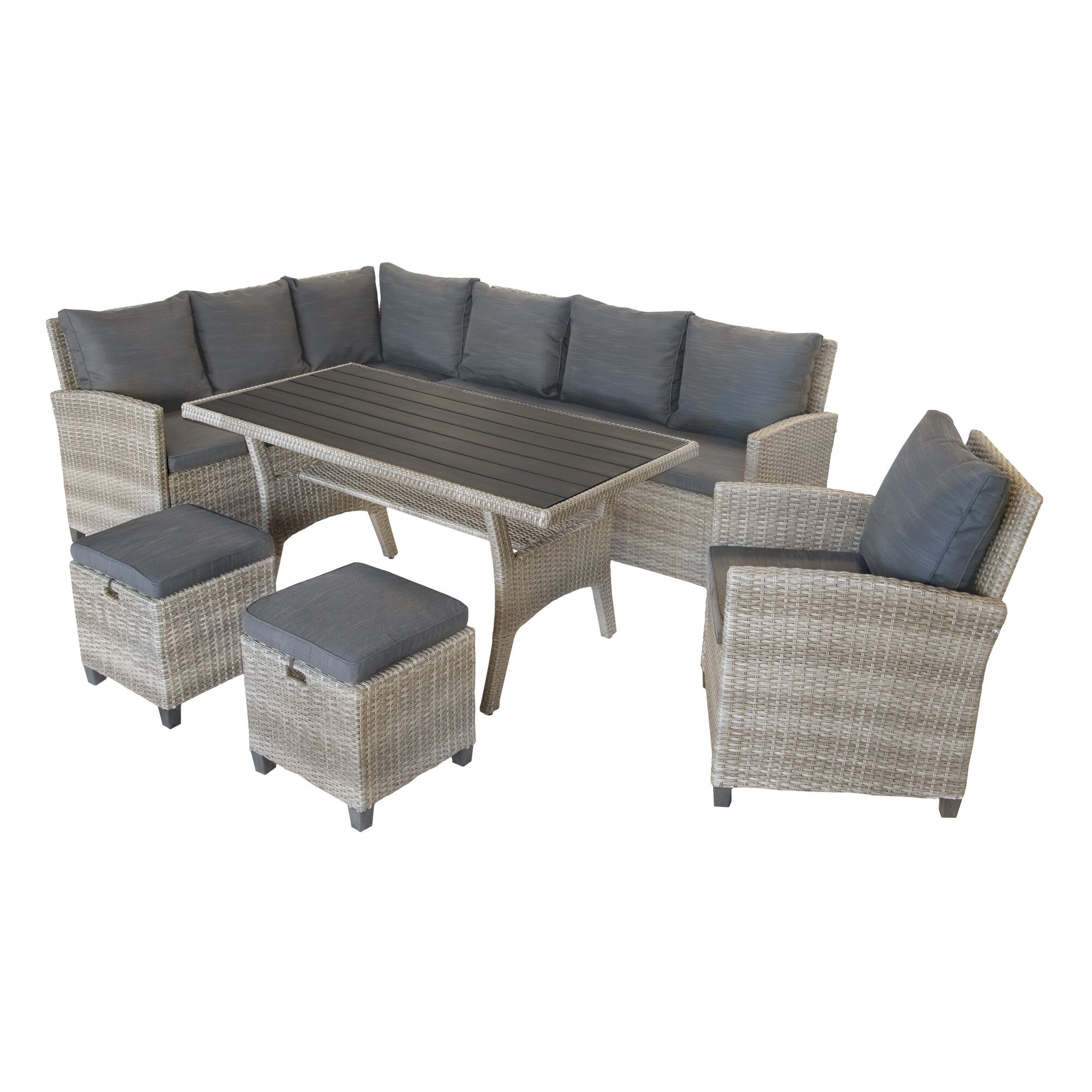 Gartenmöbelset mit Sofa, Tisch und Hocker