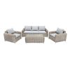 Rattanmöbel-Set mit Sofa, zwei Sesseln und Tisch