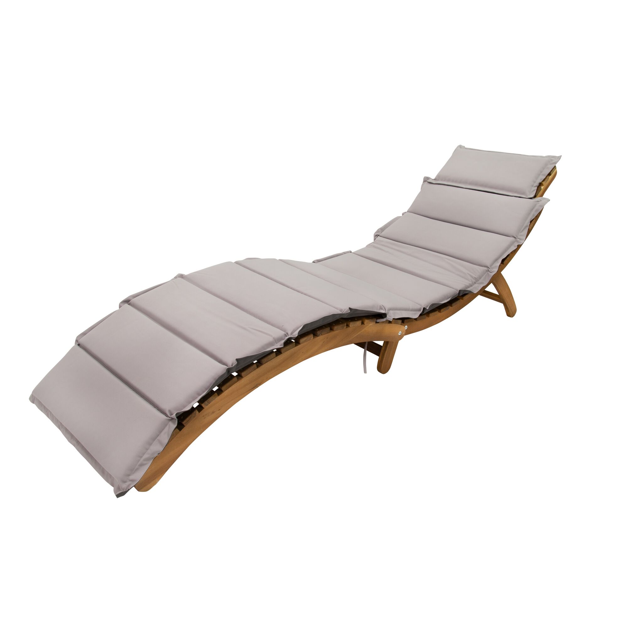 Holzliege mit grauer Auflage