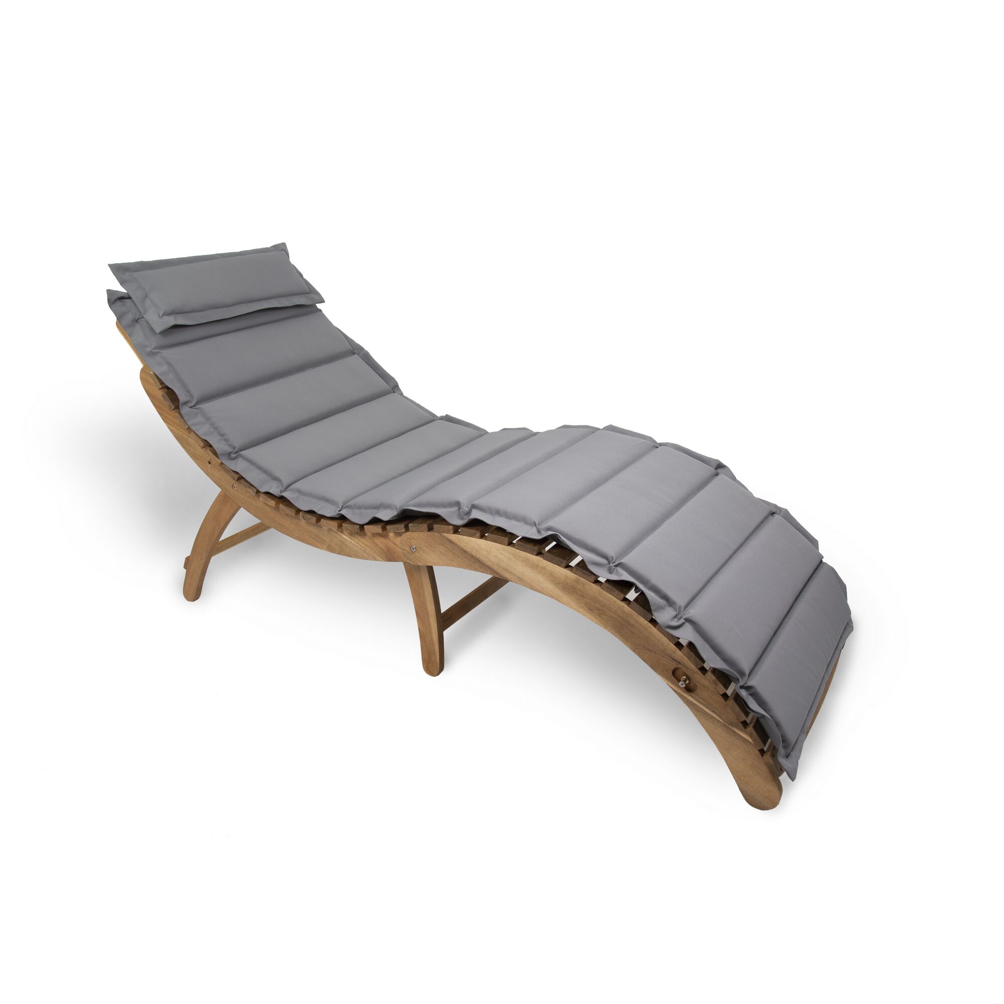 Holzliege mit grauer Auflage