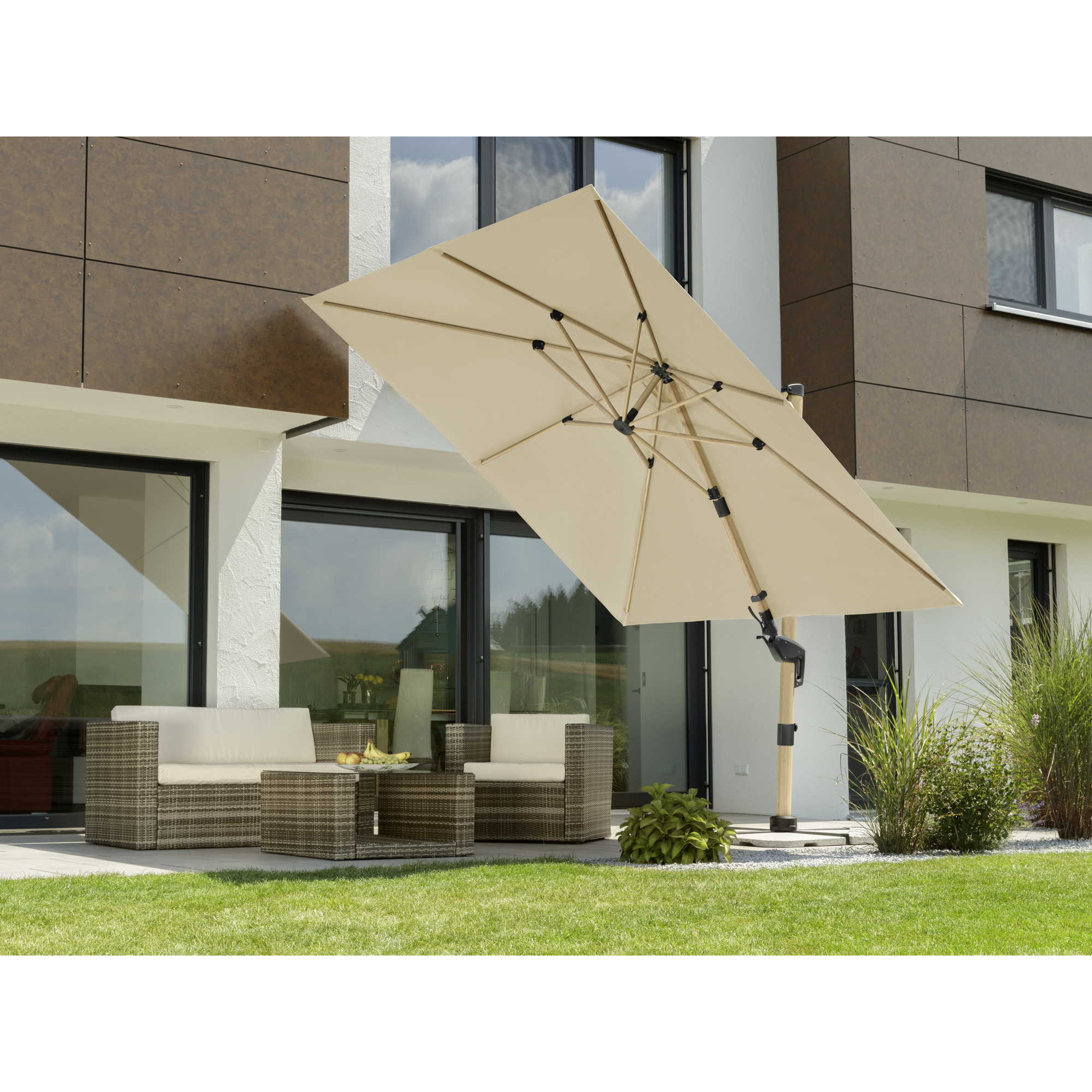 Ampelschirm 'Rhodos Twist Woody' naturfarben 300 x 300 cm