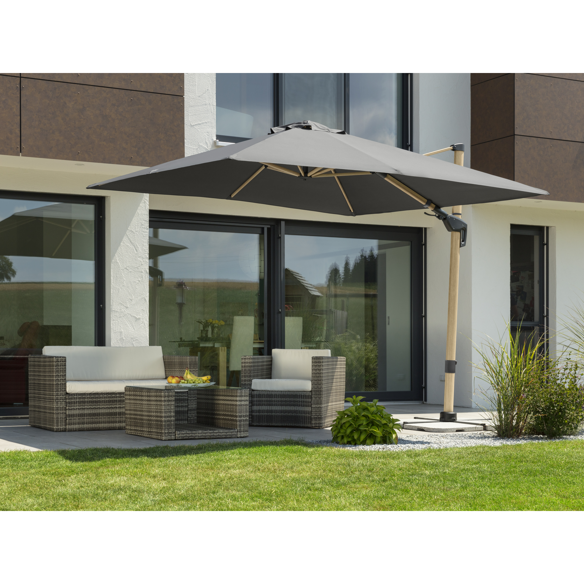 Ampelschirm 'Rhodos Twist Woody' anthrazit 300 x 300 cm