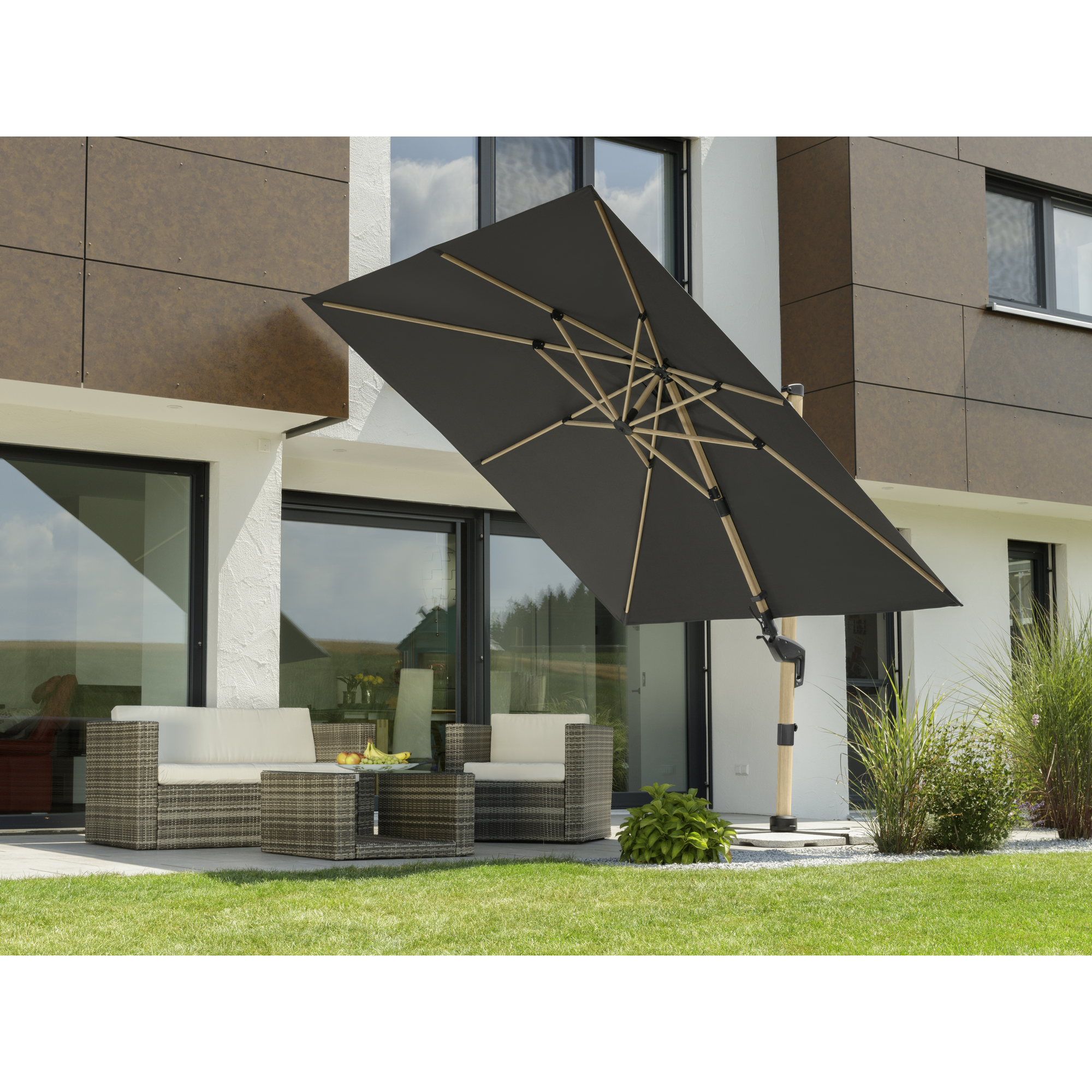 Ampelschirm 'Rhodos Twist Woody' anthrazit 300 x 300 cm