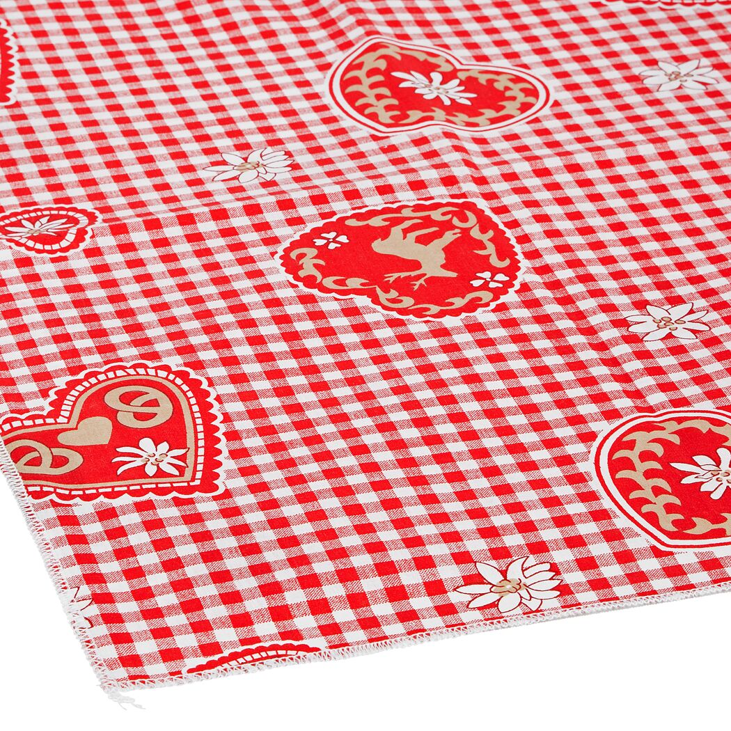 Rot-weiß karierte Tischdecke mit Hirschen und Herzen