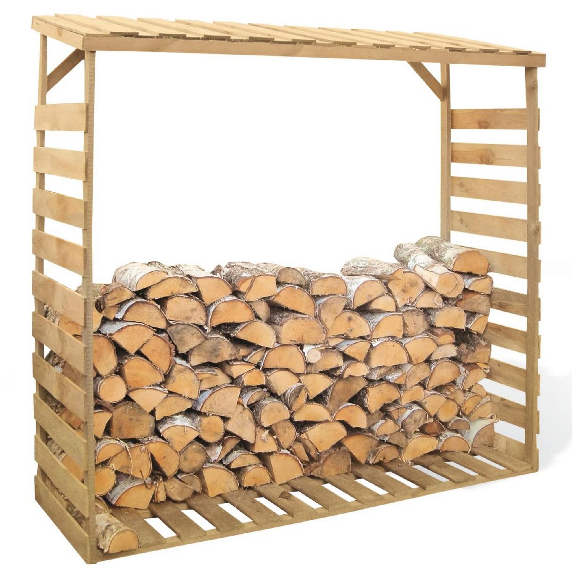 Holzstapel in einem Kaminholzunterstand