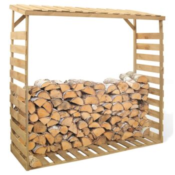 Holzstapel in einem Kaminholzunterstand