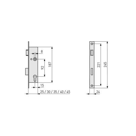 4. Bild von Einsteckschloss 'ESR PZ' links/rechts verzinkt 25/92 mm