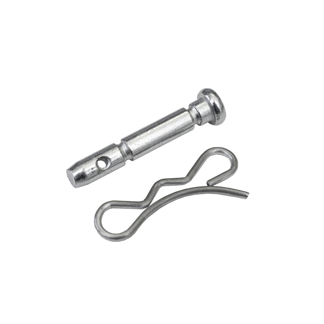Metallischer Abscherbolzen mit Sicherungsclip.