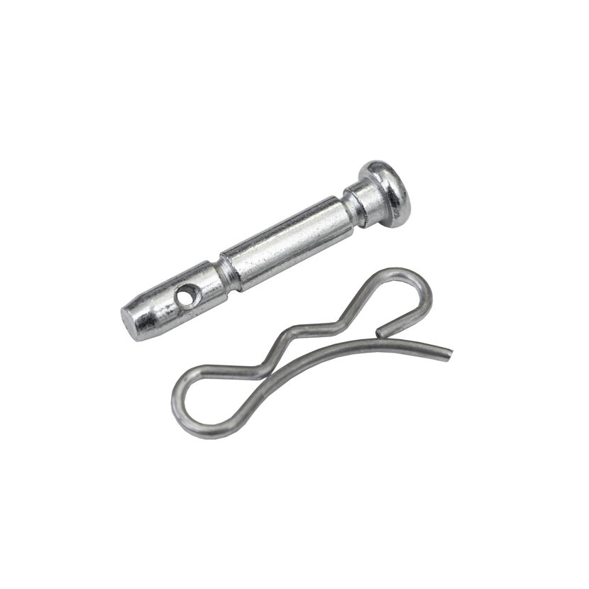 Metallischer Abscherbolzen mit Sicherungsclip.