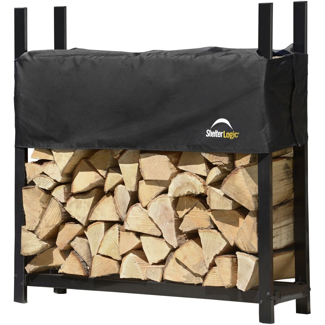 Kaminholzregal inklusive Abdeckung schwarz Stahl 36 x 120 x 119 cm