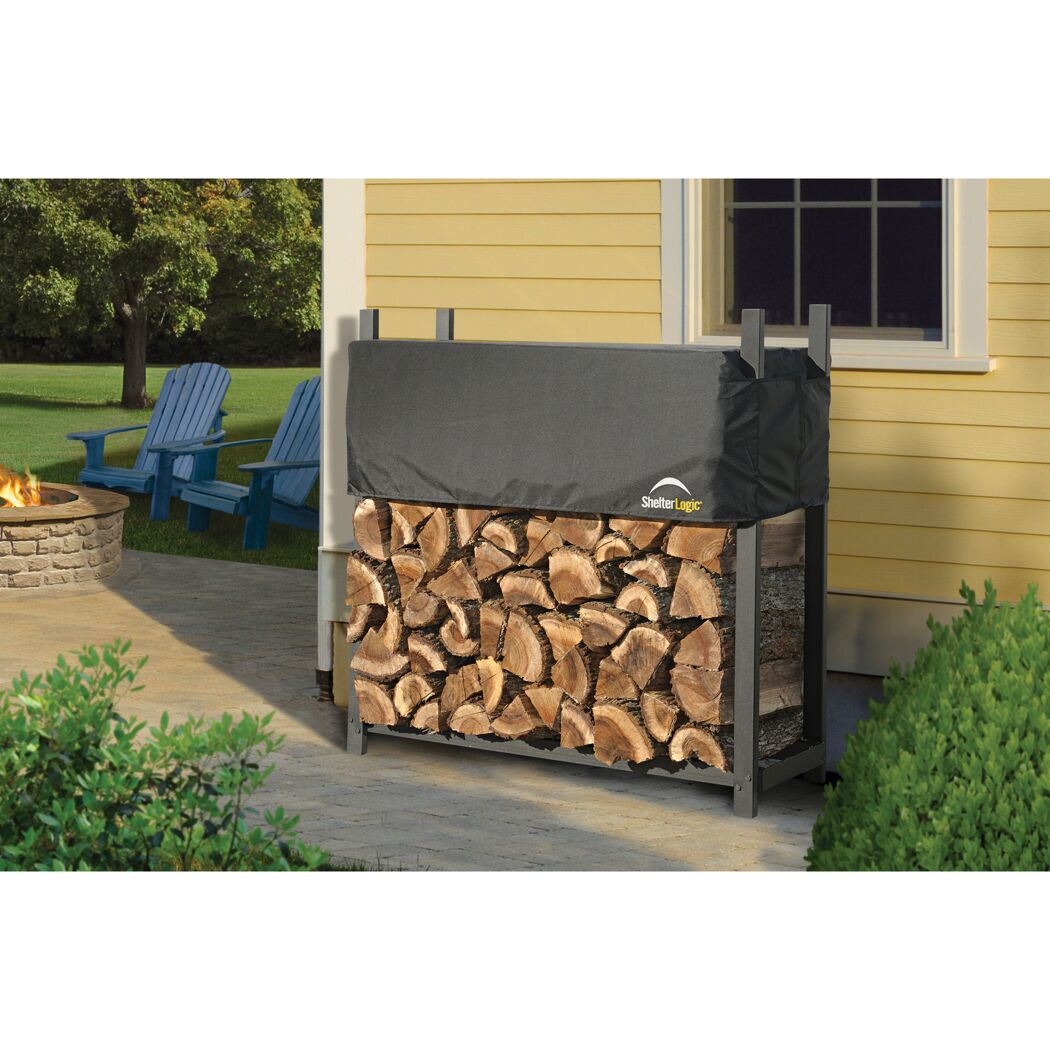 Kaminholzregal inklusive Abdeckung schwarz Stahl 36 x 120 x 119 cm