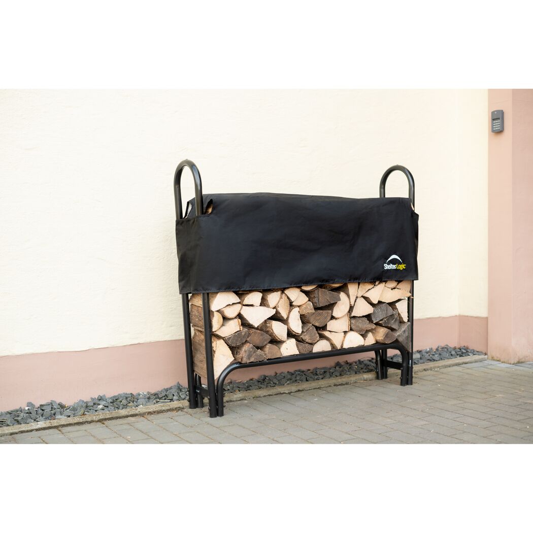 Kaminholzregal schwarz Stahl inklusive Abdeckung 126 x 25 x 118 cm
