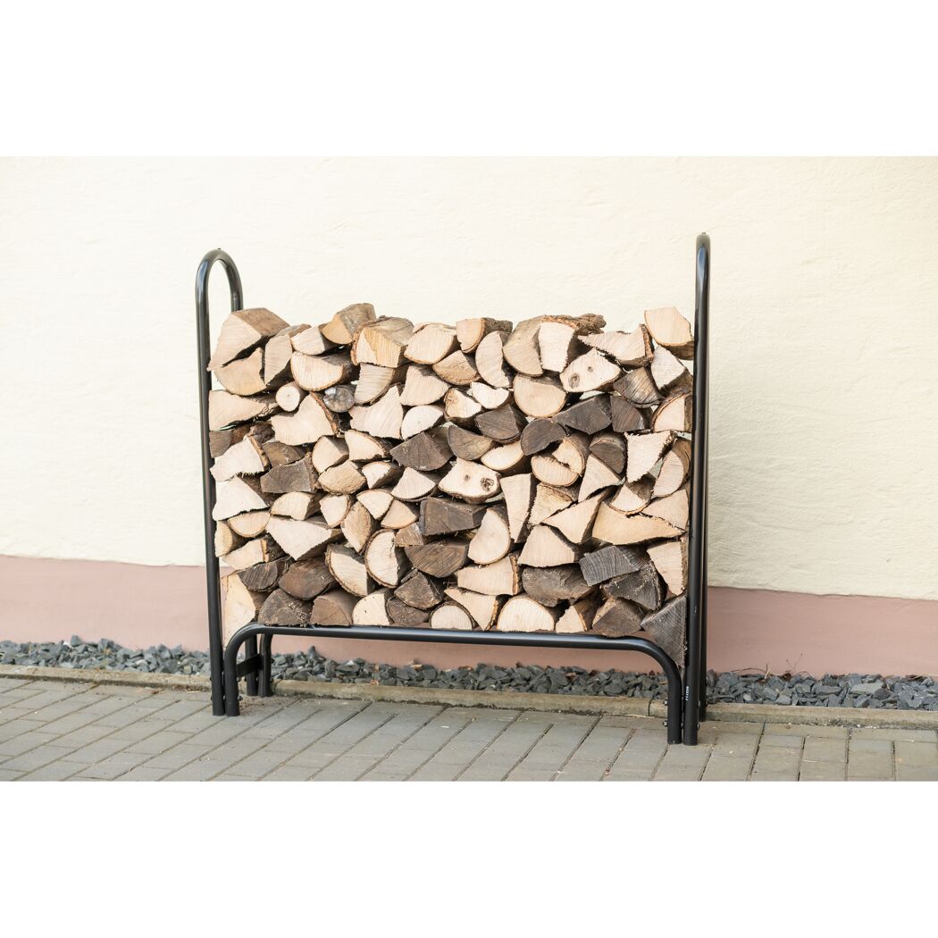 Kaminholzregal schwarz Stahl inklusive Abdeckung 126 x 25 x 118 cm