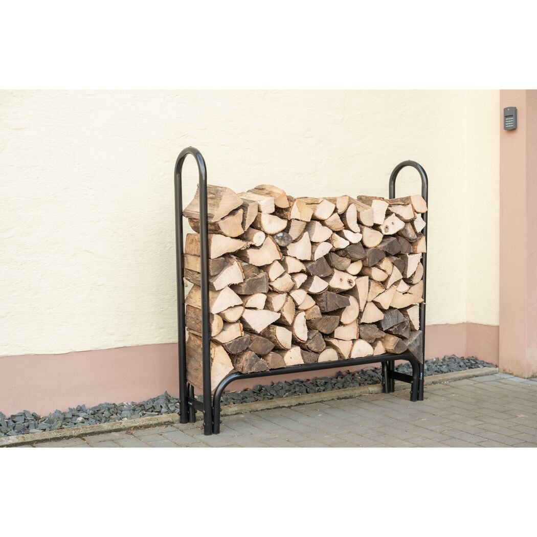 Kaminholzregal schwarz Stahl inklusive Abdeckung 126 x 25 x 118 cm